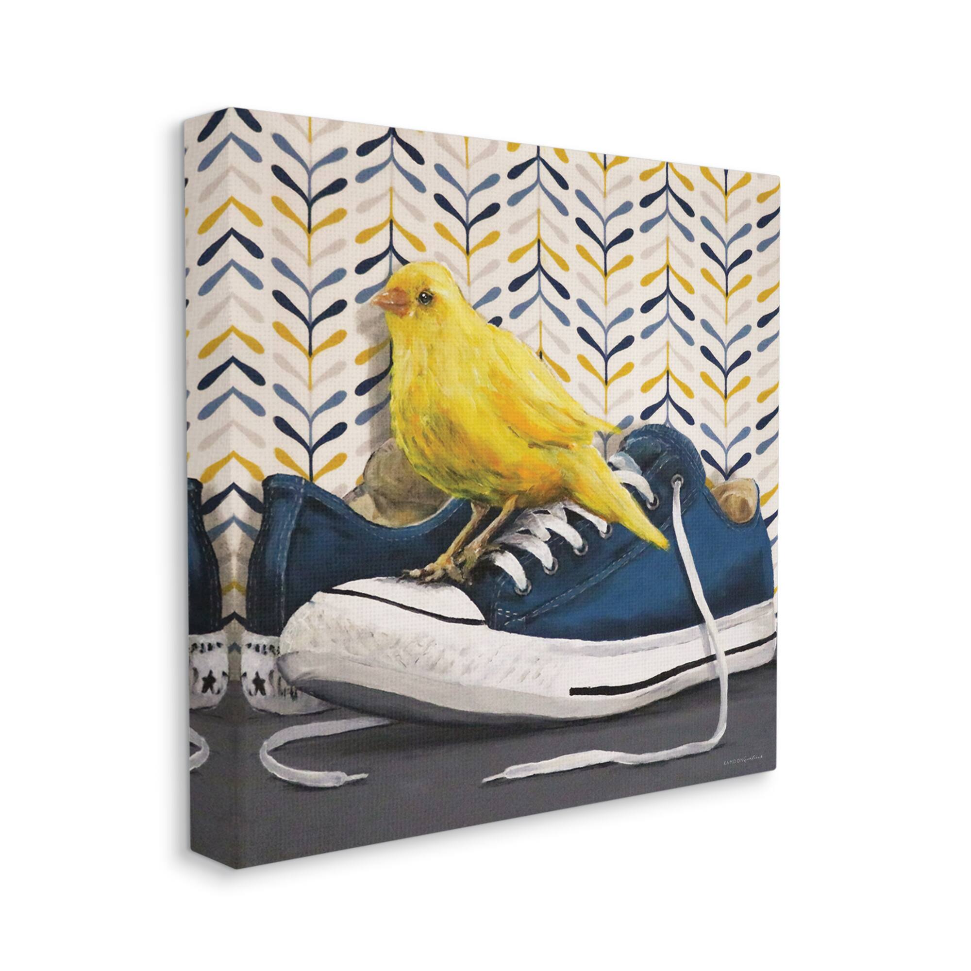 Stupell Industries Yellow Canary Blue Laced Sneakers Modern Abstract Pattern Canvas Wall Art